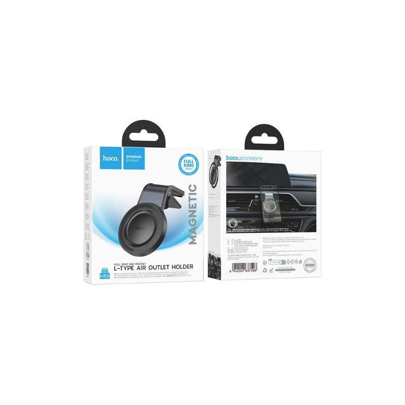 Hoco H59 Show ring magnetic car holder(L air outlet) - black metal gray