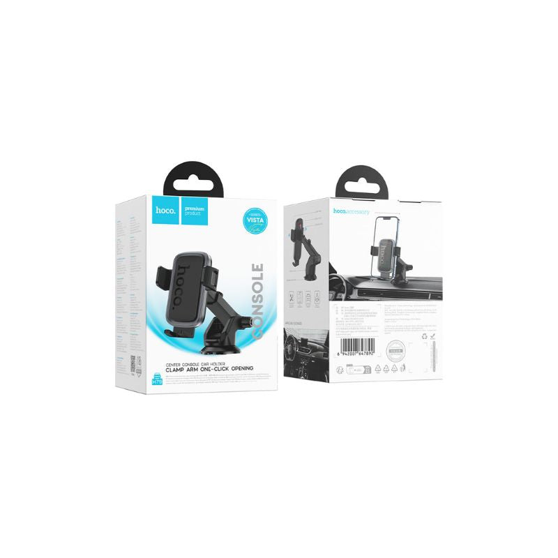 Hoco H79 Vista push-type car holder(center console) - black metal grey