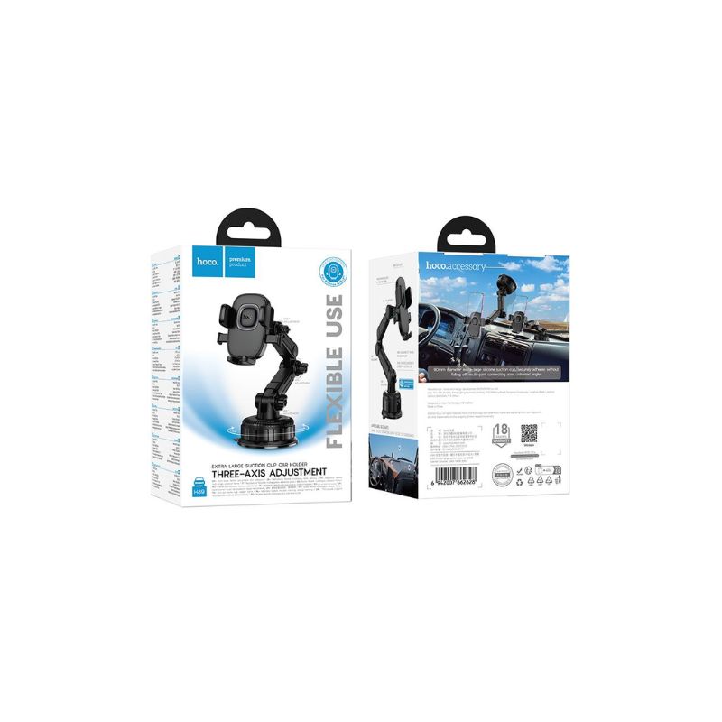Hoco H89 Crown large suction cup car holder(center console) - black metal gray