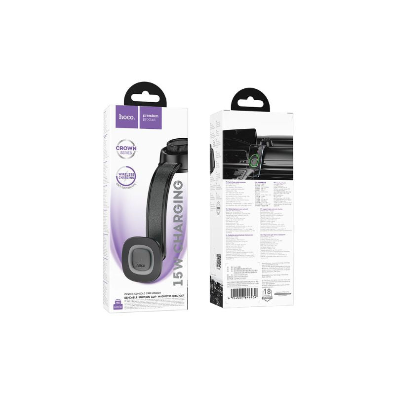 Hoco HW31 Crown magnetic wireless charging car holder(center console) - black metal gray