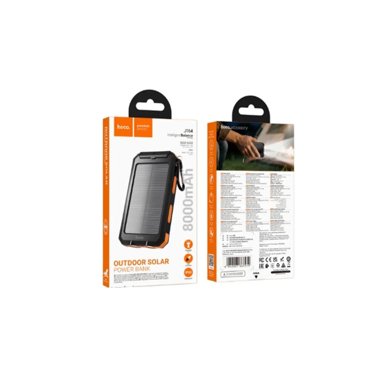Hoco J164 Platinum solar dual lighting power bank(8000mAh) - black