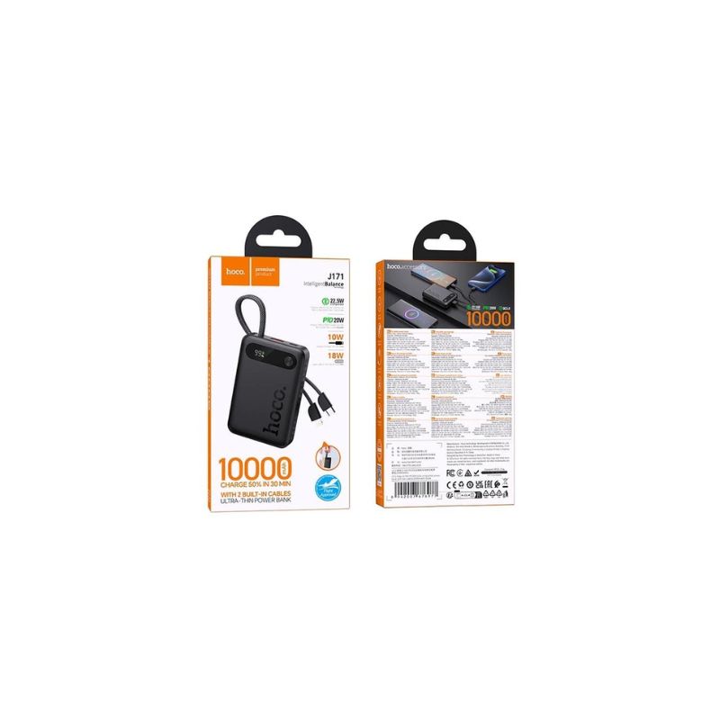 Hoco J171 Edge 22.5W+PD20W fully compatible power bank with two cables(10000mAh) - black
