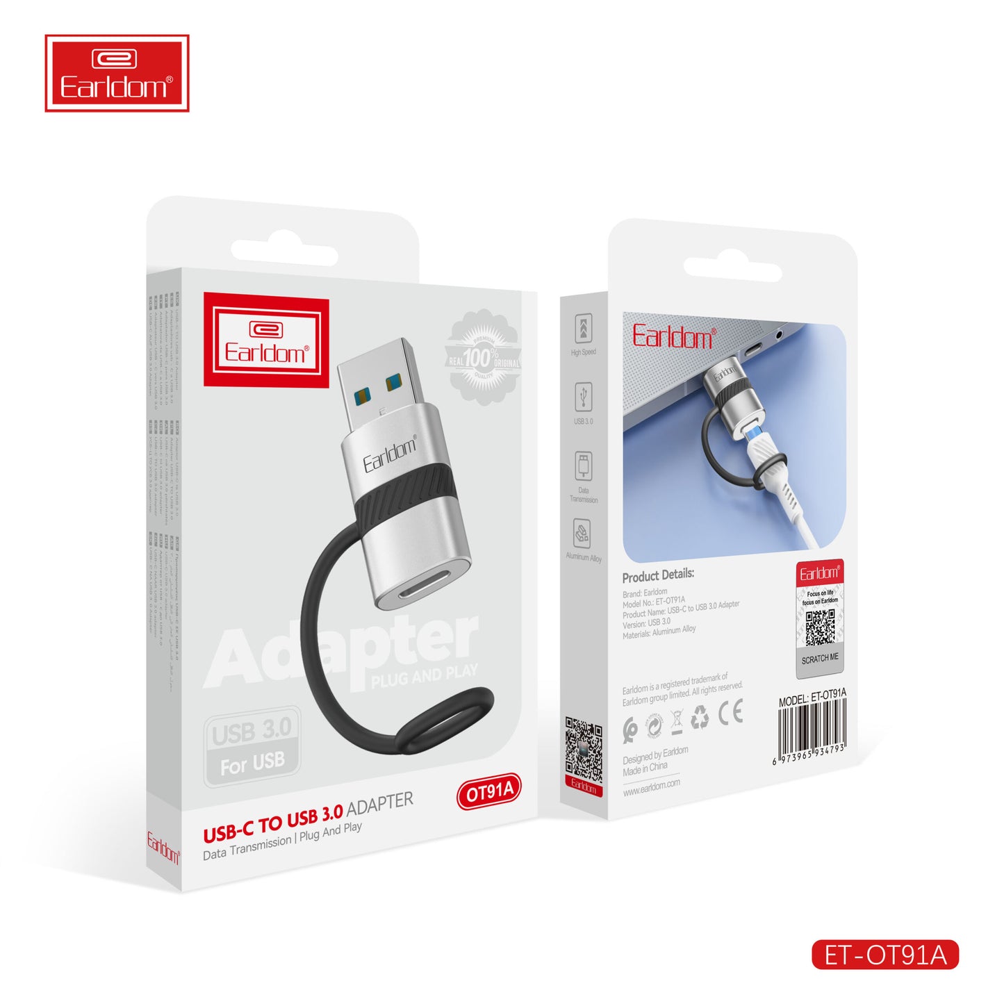 Adaptateur Earldom USB-C vers USB 3.0 Argent OT91