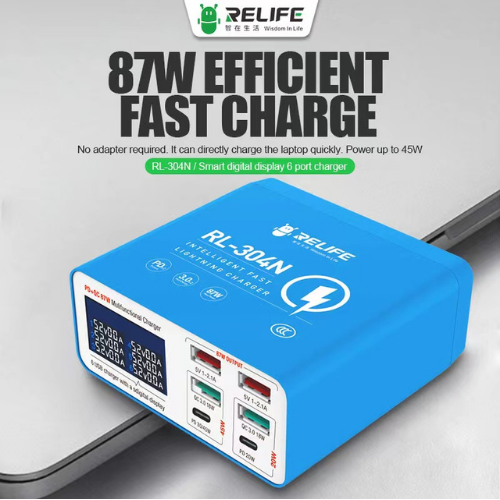 Chargeur intelligent Relife RL-304N à affichage numérique et 6 ports, compatible avec une large gamme de tensions