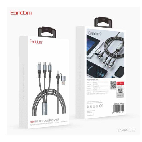 Earldom 120W 5in1 Charging Cable metal+nylon Black EC-IMC032