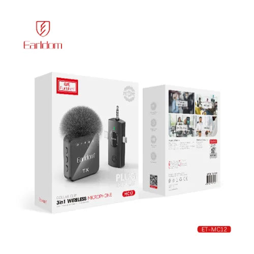 Earldom Collar Clip 3in1 Wireless Microphone Black ET-MC12