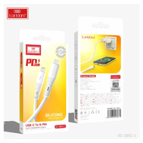 Earldom 30W Slicone USB-C to 8Pin Cable 1M aluminum alloy+nylon Black EC-185 C-L