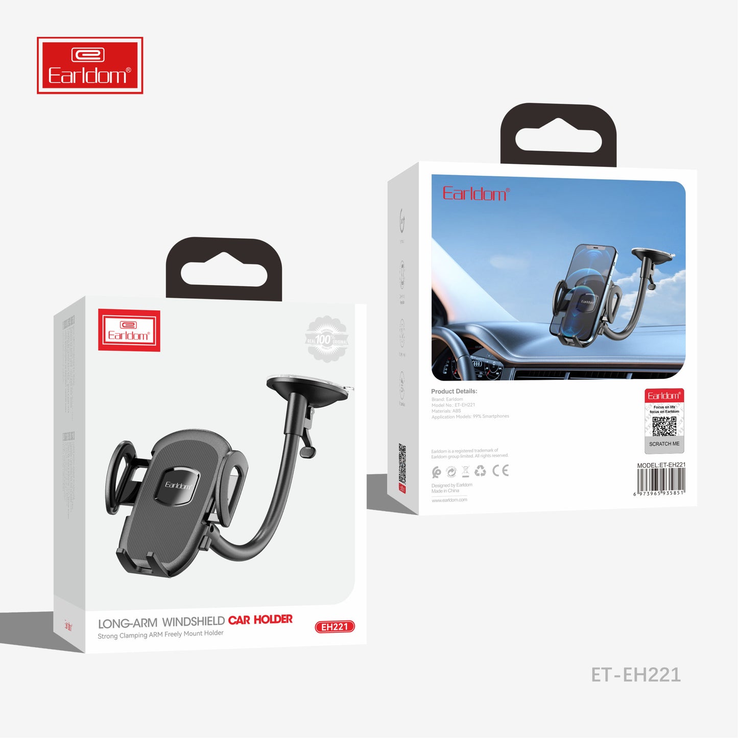 Support de pare-brise à bras long Earldom noir (EH221)