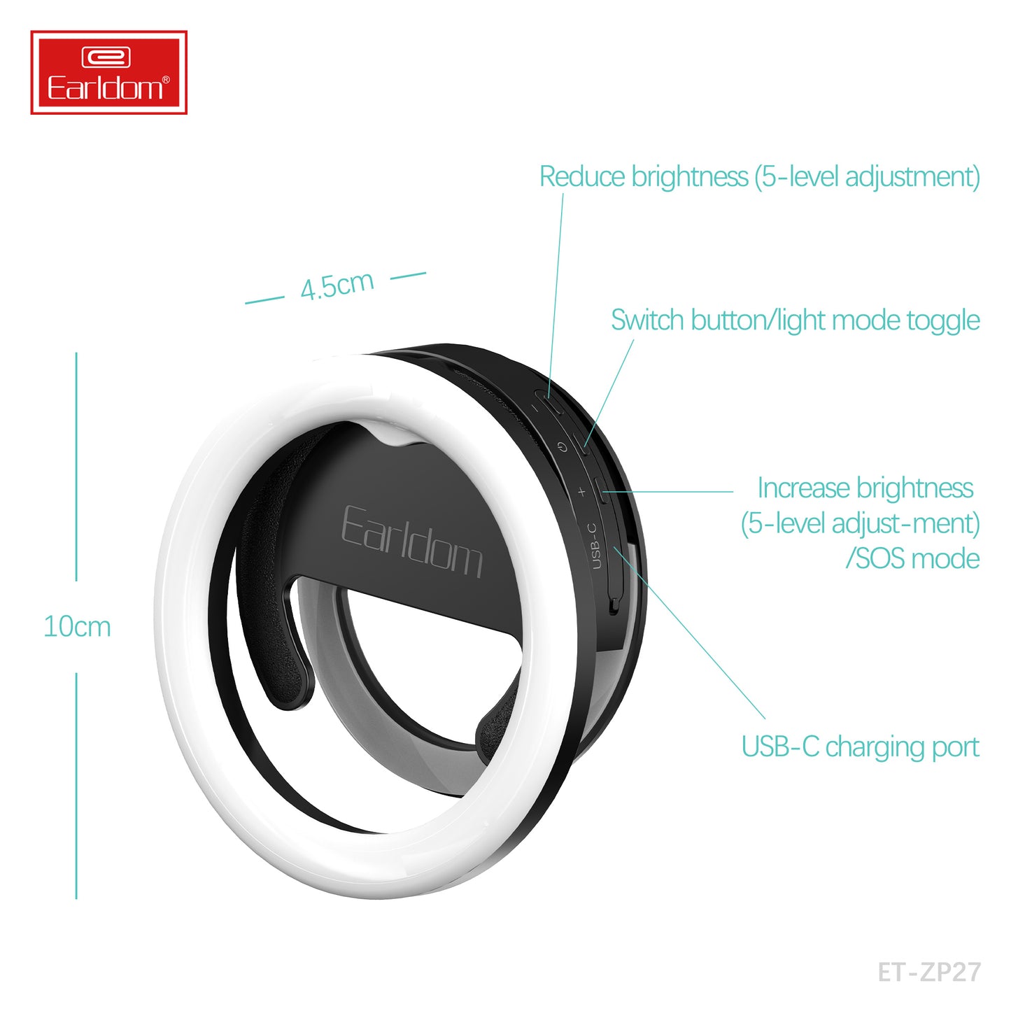 Earldom Led Selfie Ring Light 3 Colors Black ET-ZP27