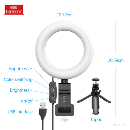 Earldom Clip on 5 inch Ring Light Black ET-ZP29