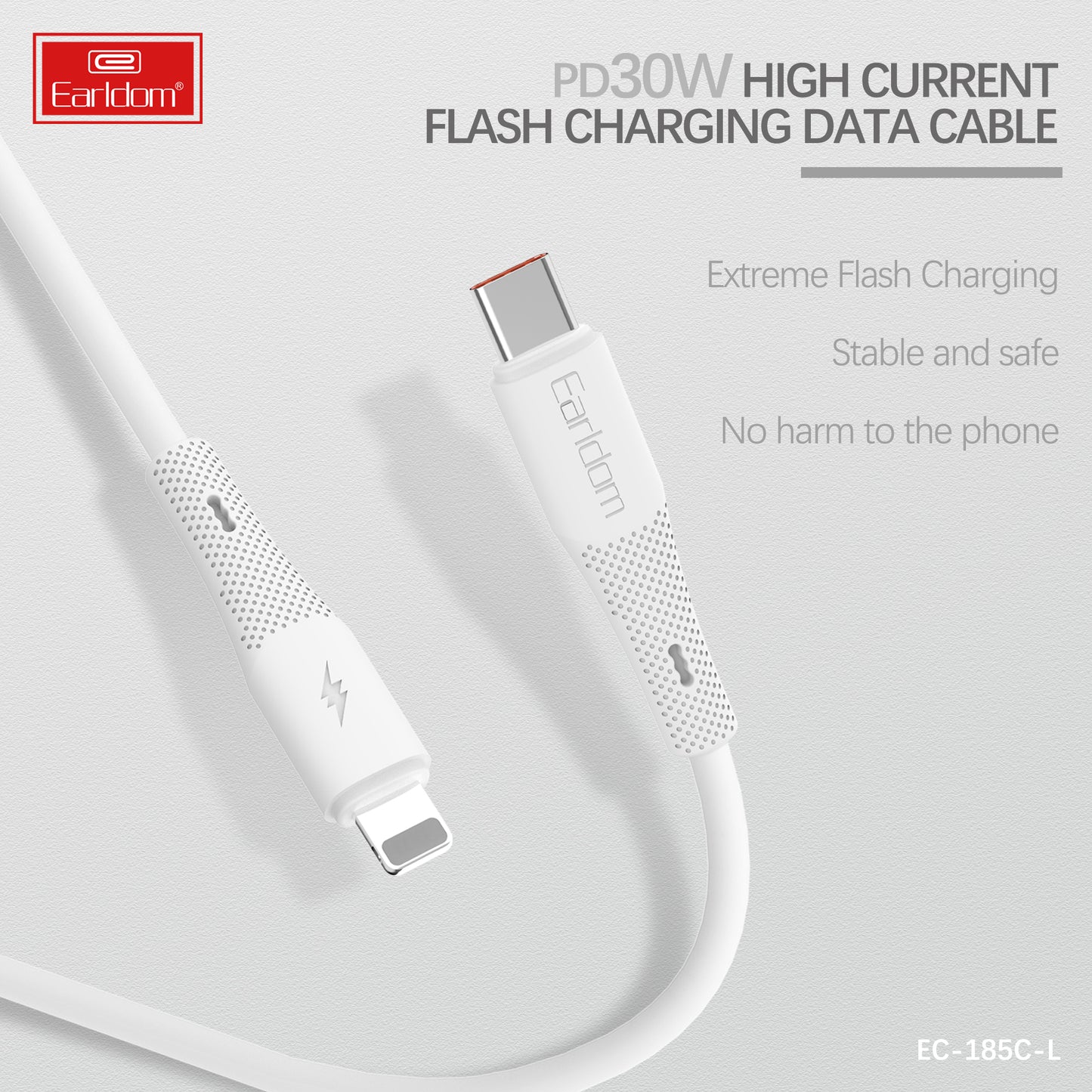 Earldom 30W Slicone USB-C to 8Pin Cable 1M aluminum alloy+nylon Black EC-185 C-L