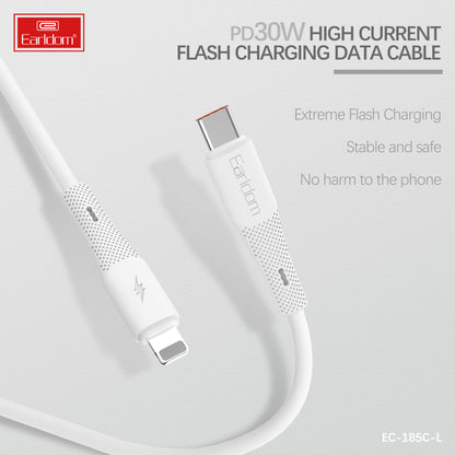 Earldom 30W Slicone USB-C to 8Pin Cable 1M aluminum alloy+nylon Black EC-185 C-L
