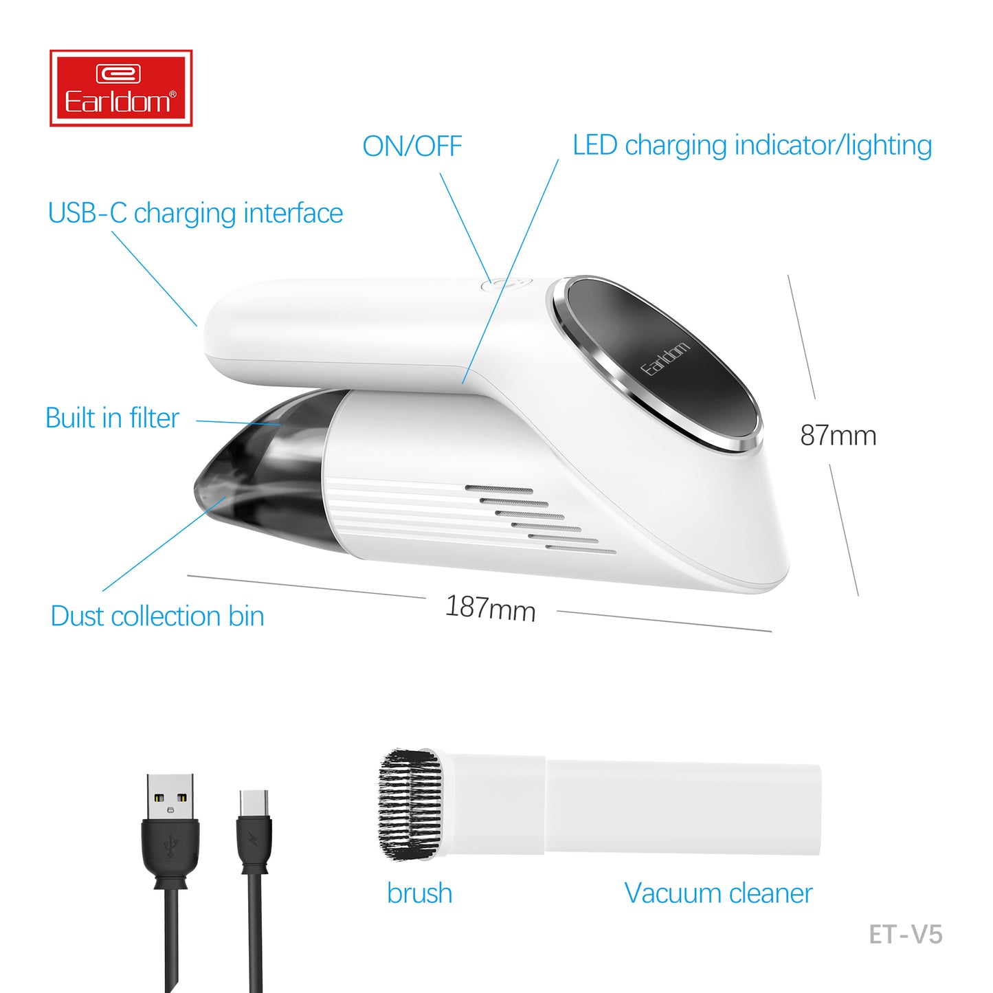 Earldom Foldable Portable car Vacuum Cleaner White ET-V5