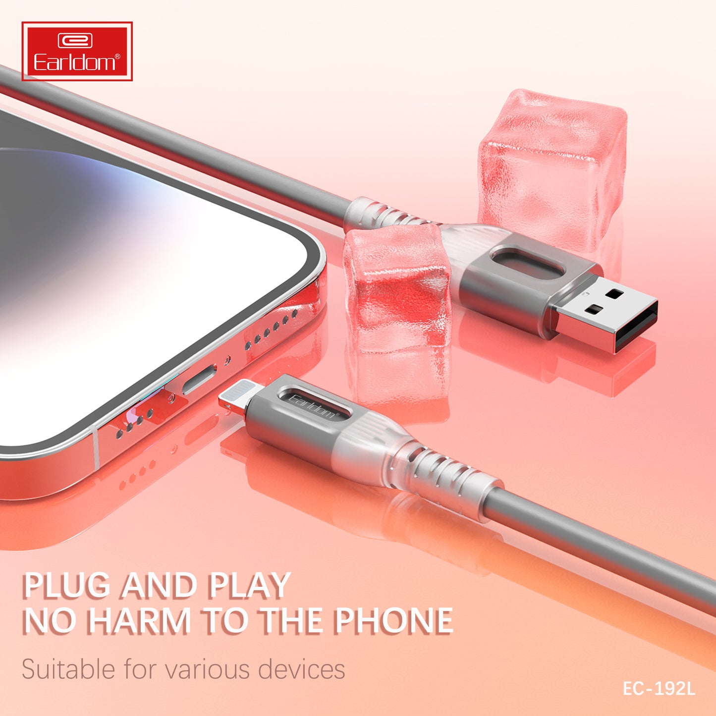 Earldom Silicone Translucent Cable 2.4A Black EC-192I