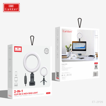 Earldom Clip on 5 inch Ring Light Black ET-ZP29