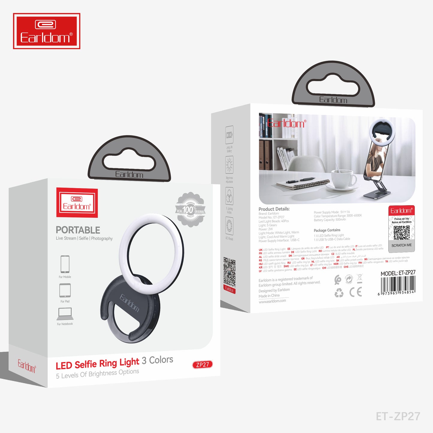 Earldom Led Selfie Ring Light 3 Colors Black ET-ZP27