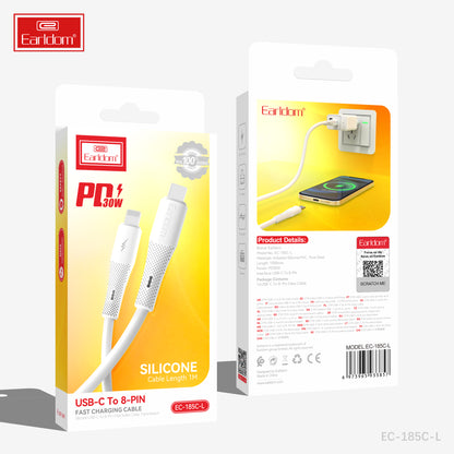 Earldom 30W Slicone USB-C to 8Pin Cable 1M aluminum alloy+nylon Black EC-185 C-L
