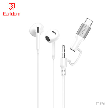 Earldom 2 in 1 3.5mm & USB-C Stereo Earphone White ET-E76