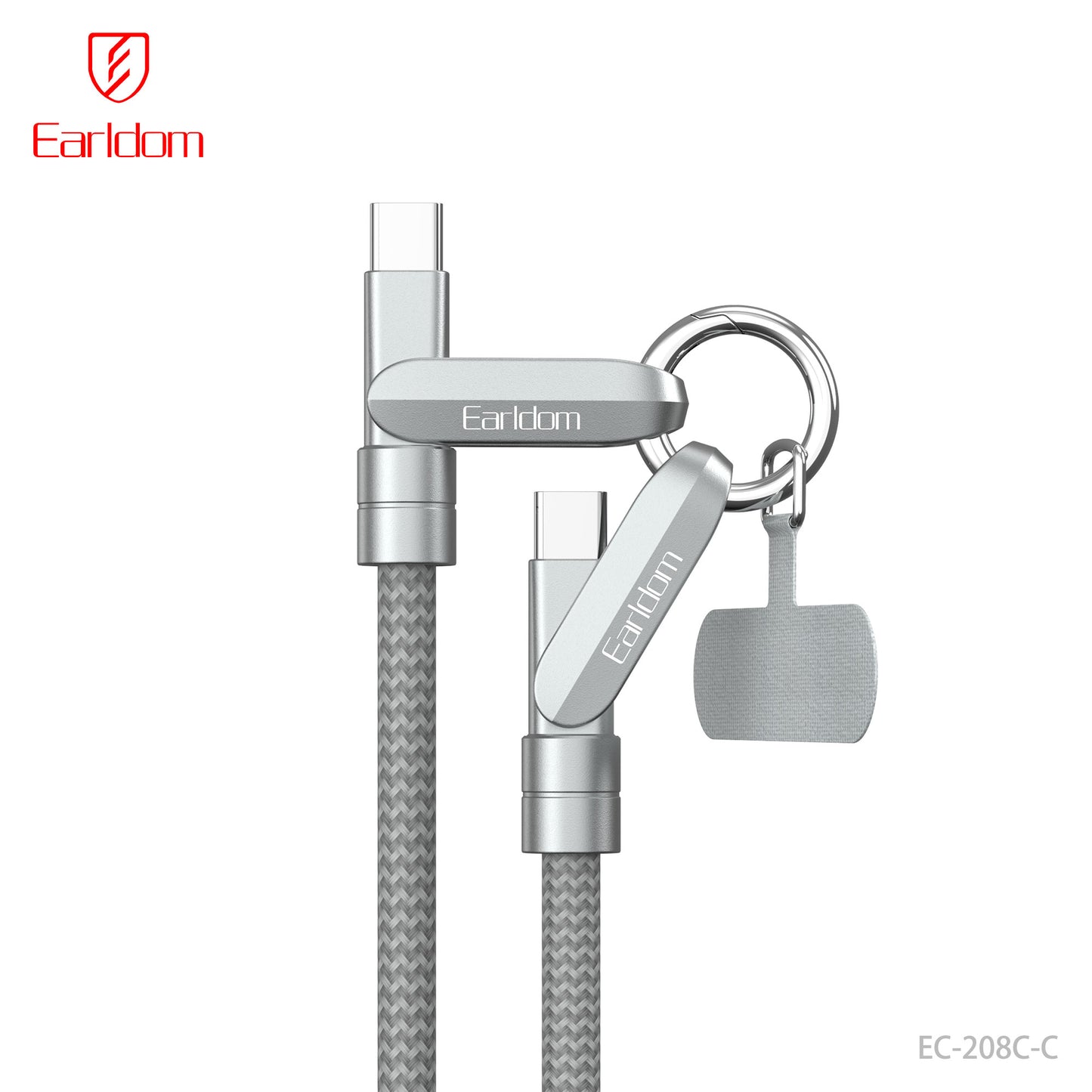 Earldom 2-in-1 USB-C Charging Cable Pure copper, zinc alloy, silicone Silver EC-208C-C