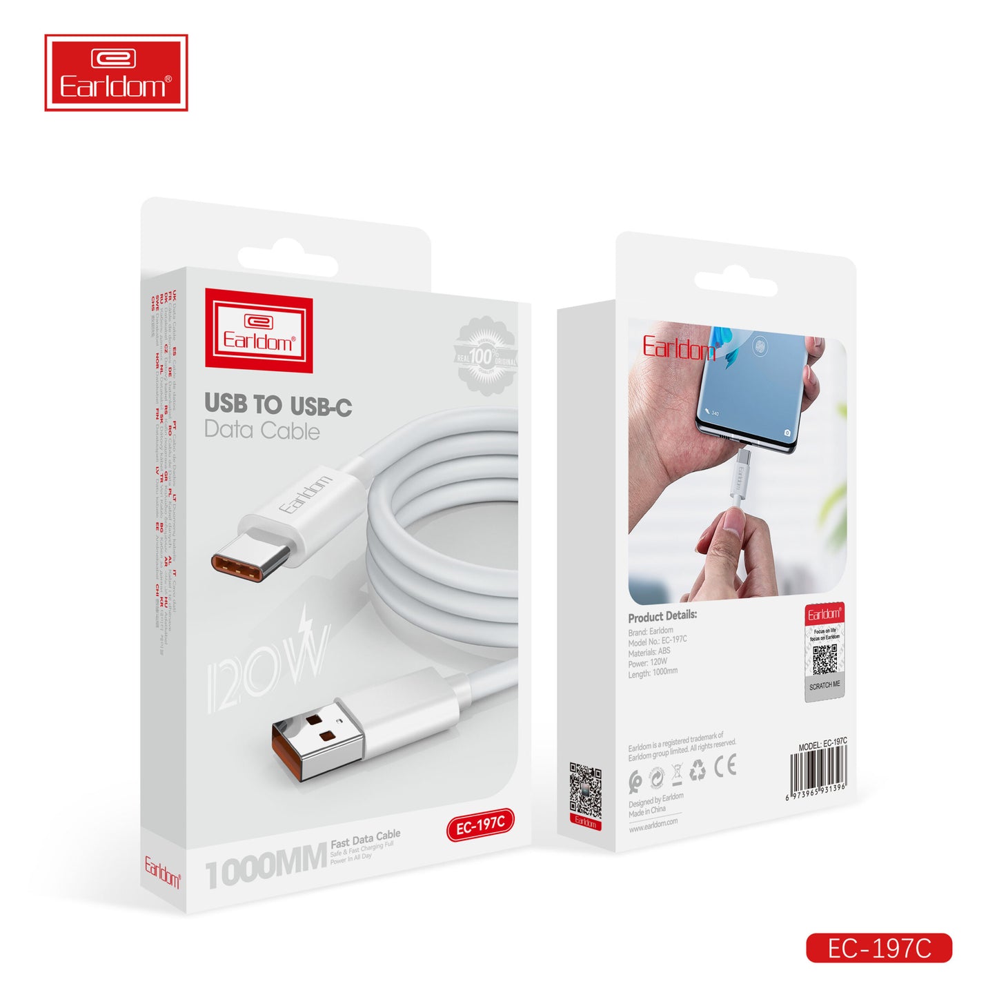 Câble de charge rapide Earldom PD EC-194 CC (type C-type C) 3 mètres Noir