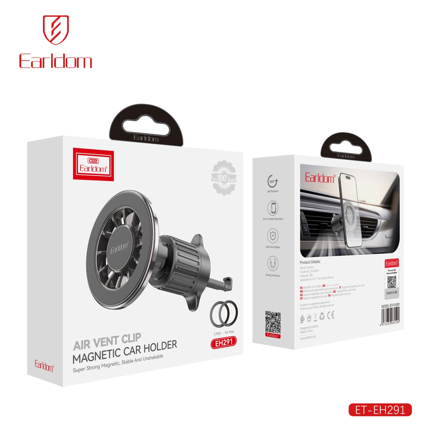 Support magnétique pour téléphone Earldom à fixation sur grille d'aération EH213 Noir