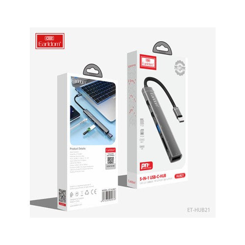 Earldom 5-in-1 USB-C-HUB Grey ET-HUB21