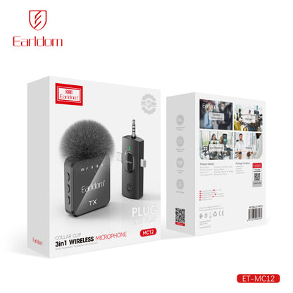 Earldom Collar Clip 3in1 Wireless Microphone Black ET-MC12