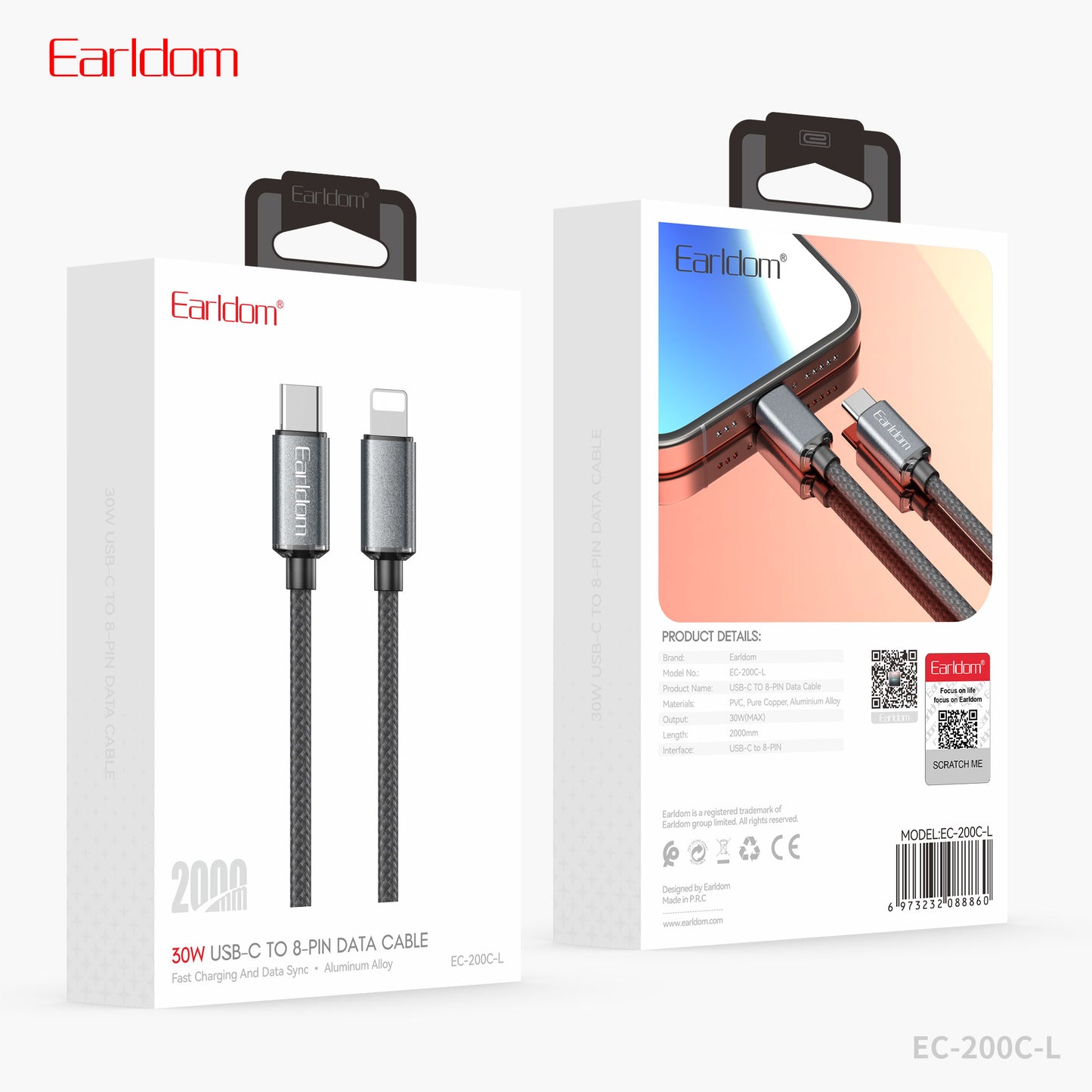 Earldom 30W 8-Pin Data Cable Black EC-200C-L
