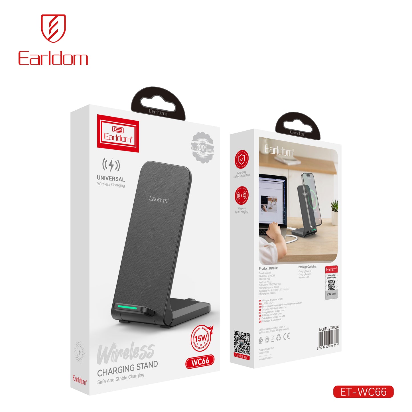 Earldom 15W Wireless Charging stand Black ET-WC66
