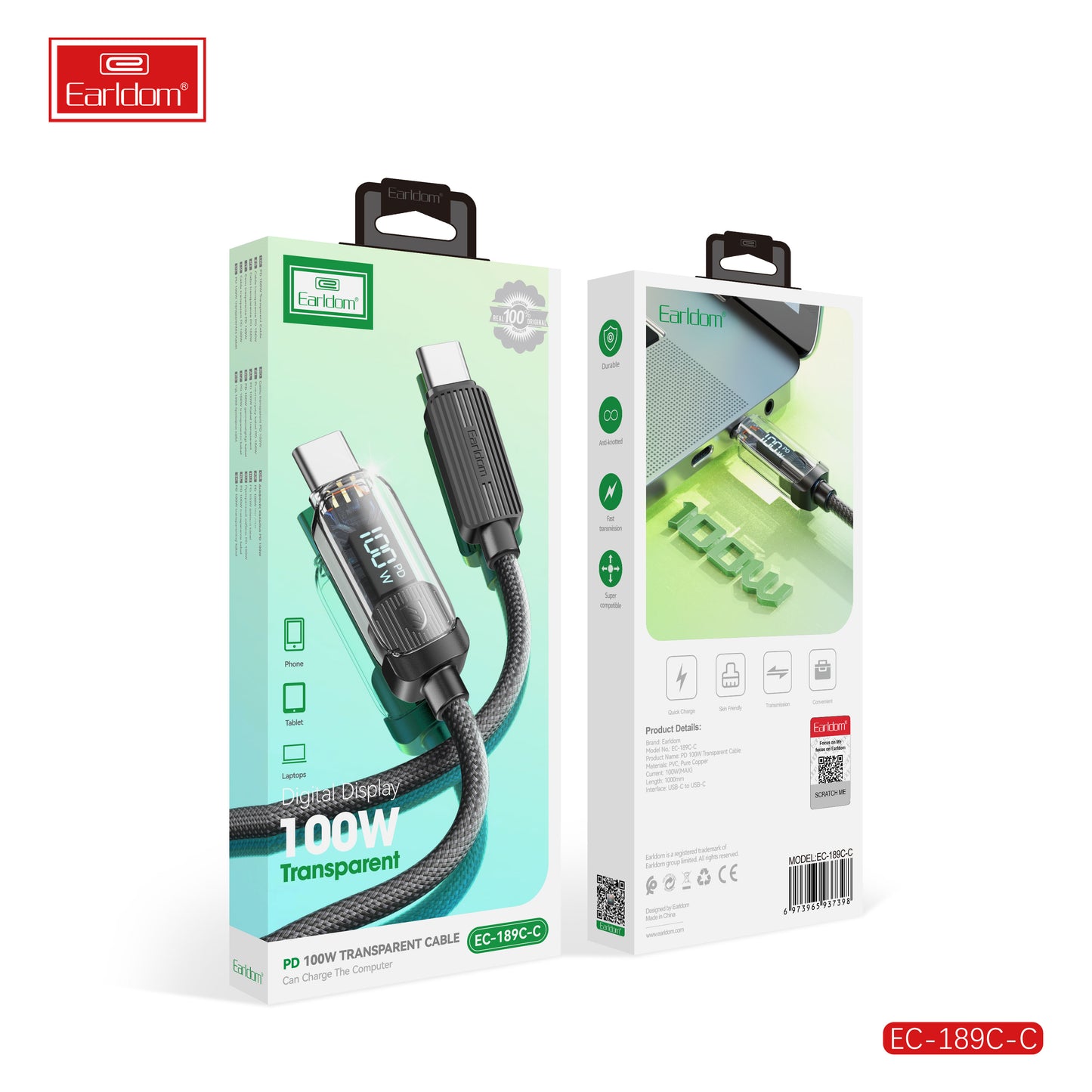 Earldom 1000W Transparent Cable Black EC-198 C-C
