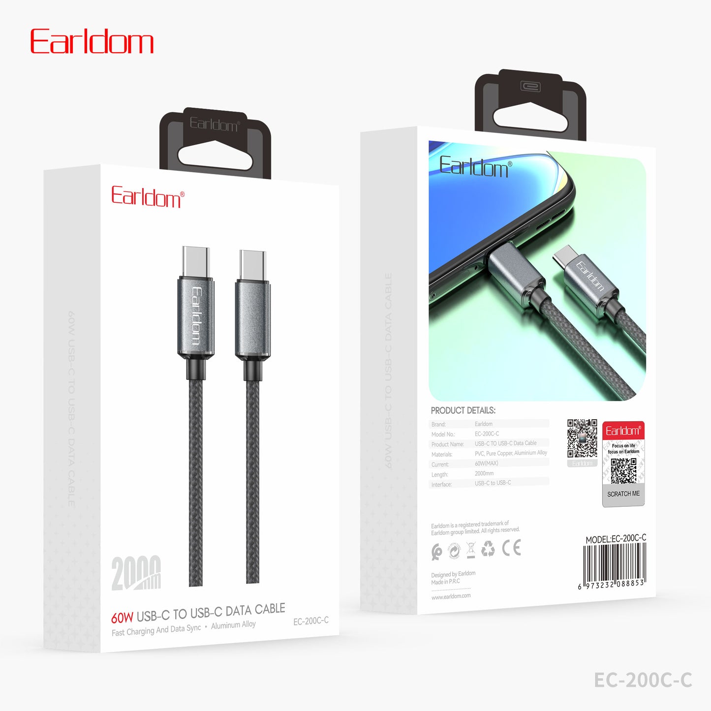 Earldom 60W USB-C Data Cable Black EC-200C-C