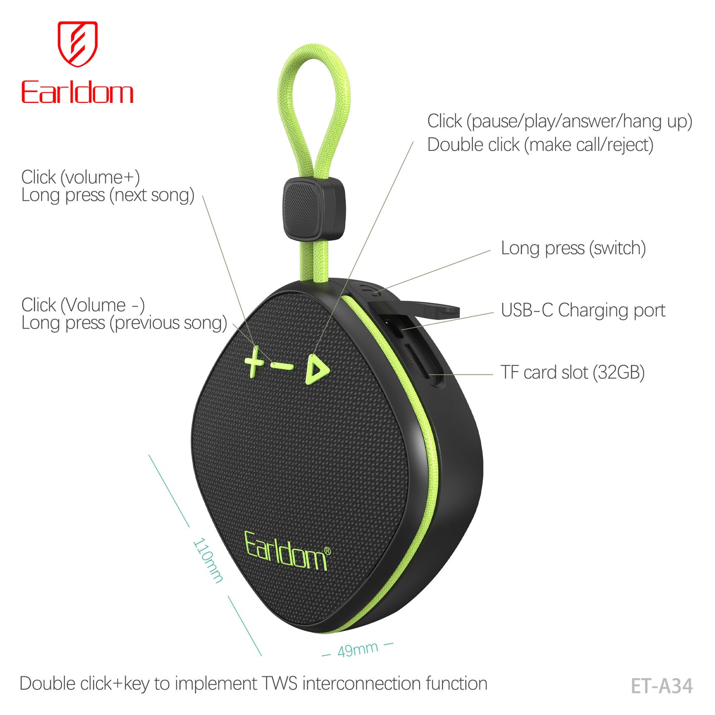 Earldom Portable Mini Wireless Speaker ET-A34