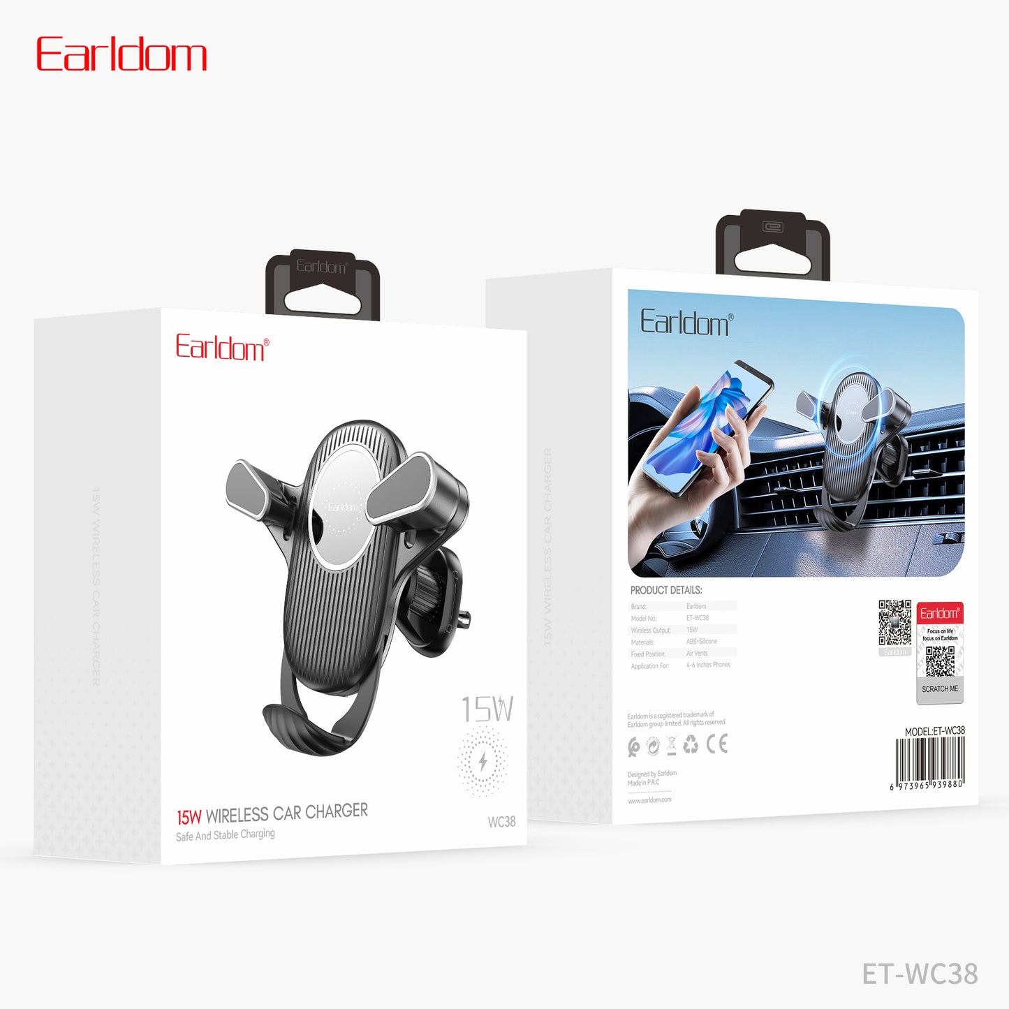 Earldom 15W Wireless Car Charger Black ET-WC38