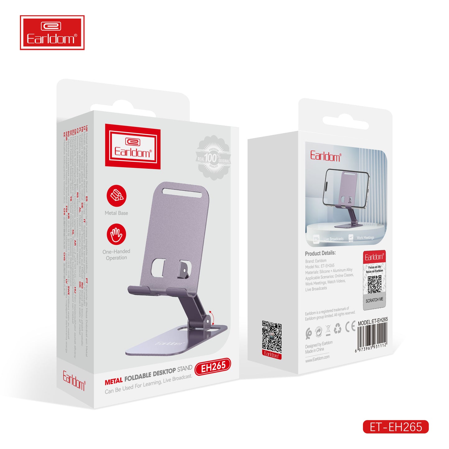 Earldom Metal Foldable disktop stand Holder Purple ET-EH265