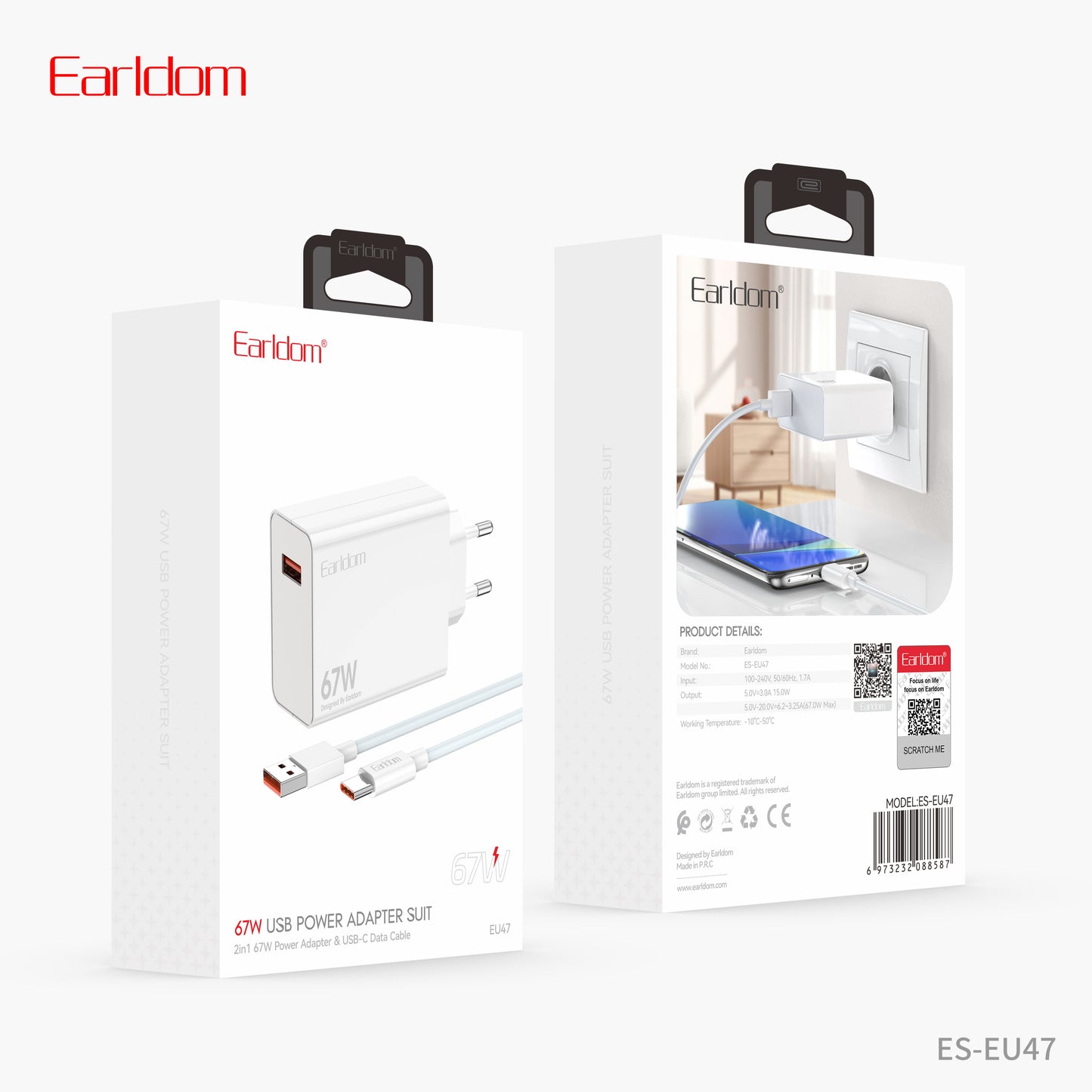 Earldom 67W USB Power Adapter Suit White with cable EU47