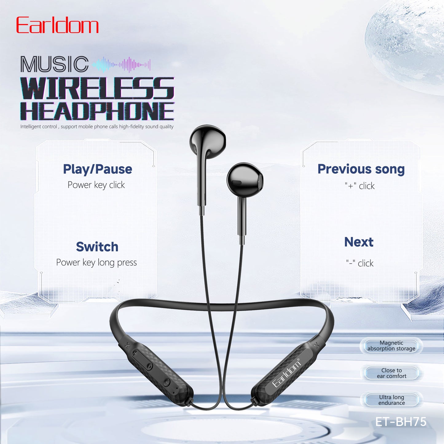 Earldom Sports Headphones Supports Hi-Fi Call sound Black ET-BH75