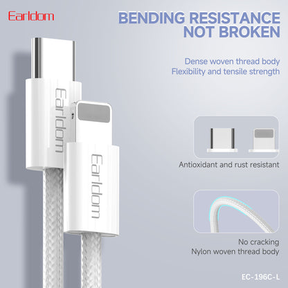Earldom 30W USB-C to 8 Pin Fast Data Cable White EC-196 C-L