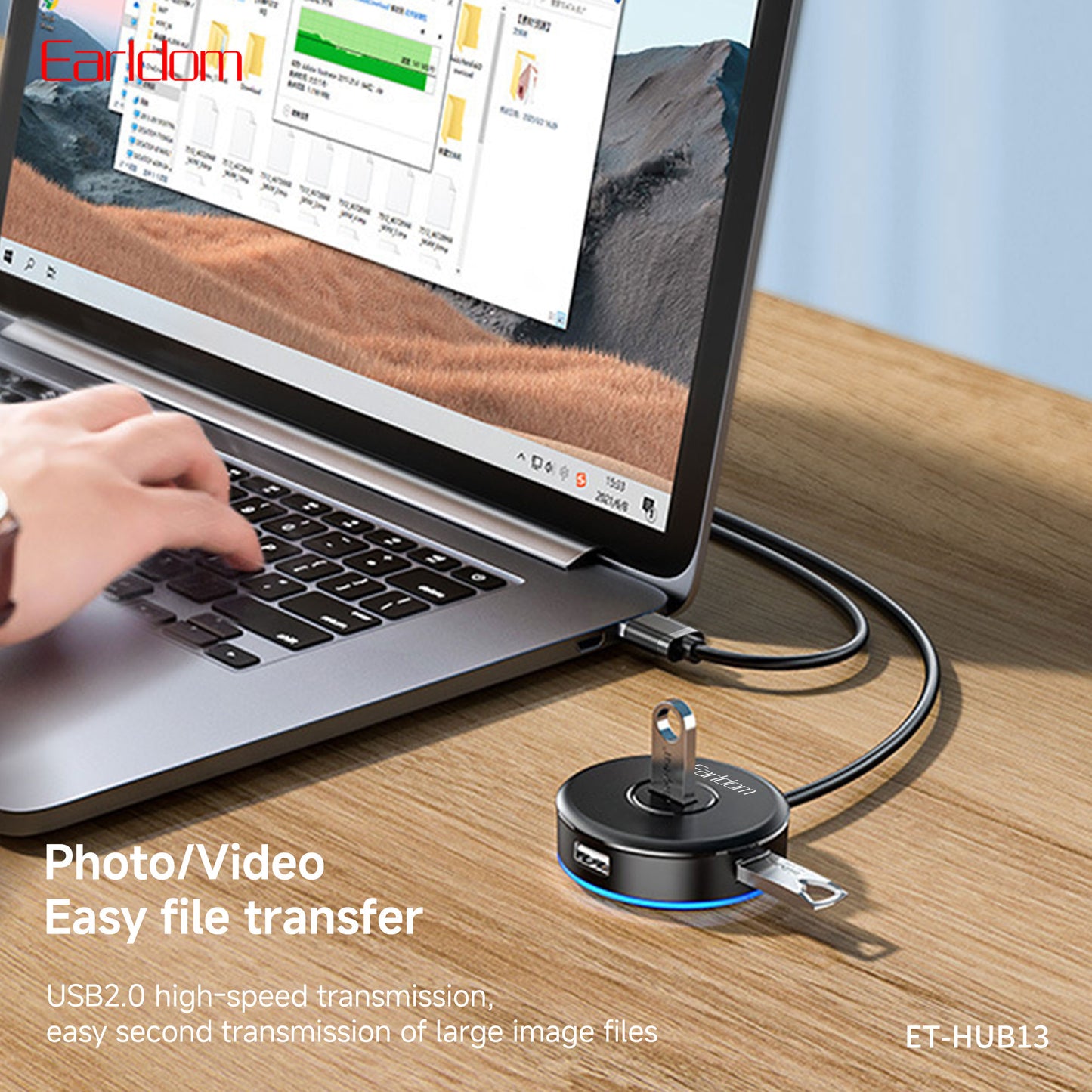 Earldom 4USB Port USB Hub Splitter Plug & Play Black ET-HUB13
