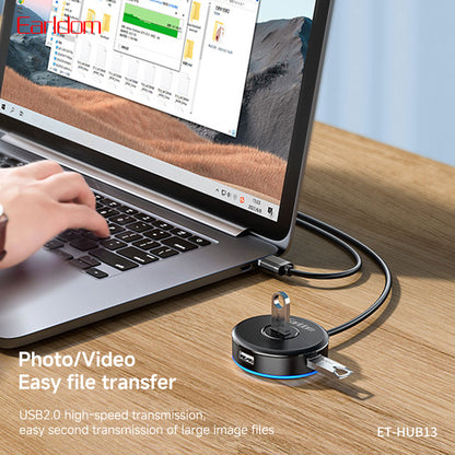 Earldom 4USB Port USB Hub Splitter Plug & Play Black ET-HUB13