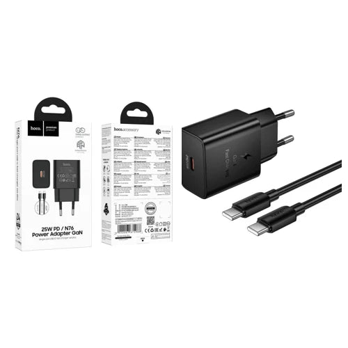 Hoco N76 Star single port PD25W charger set(C to C)(EU) - black