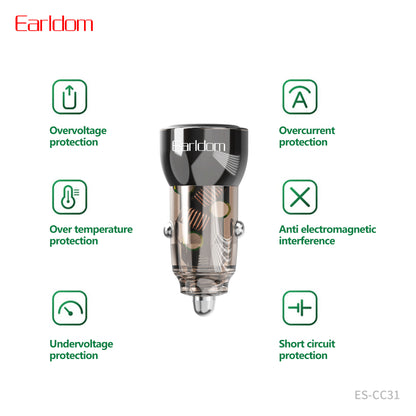 Earldom 30W USB+USB-C Quick Car Charger Black Without Cable CC31
