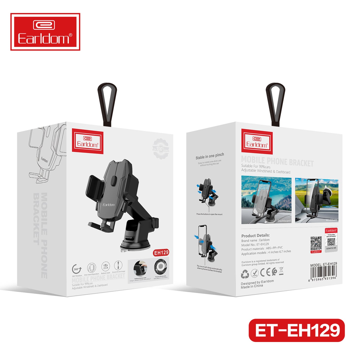 Support de pare-brise Earldom Long Arm Freedom EH298 Noir