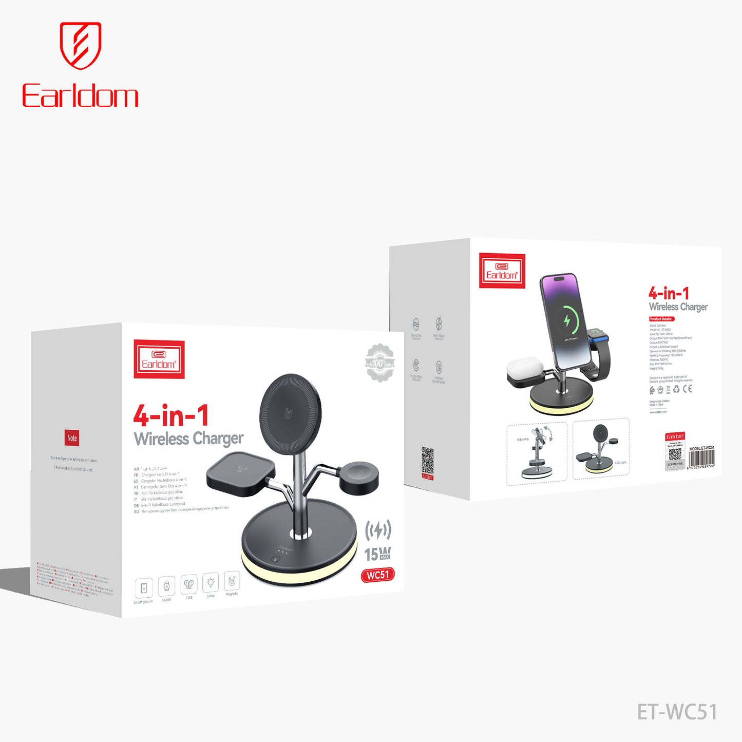 Chargeur magnétique sans fil Earldom 5 en 1 WC50 Gris