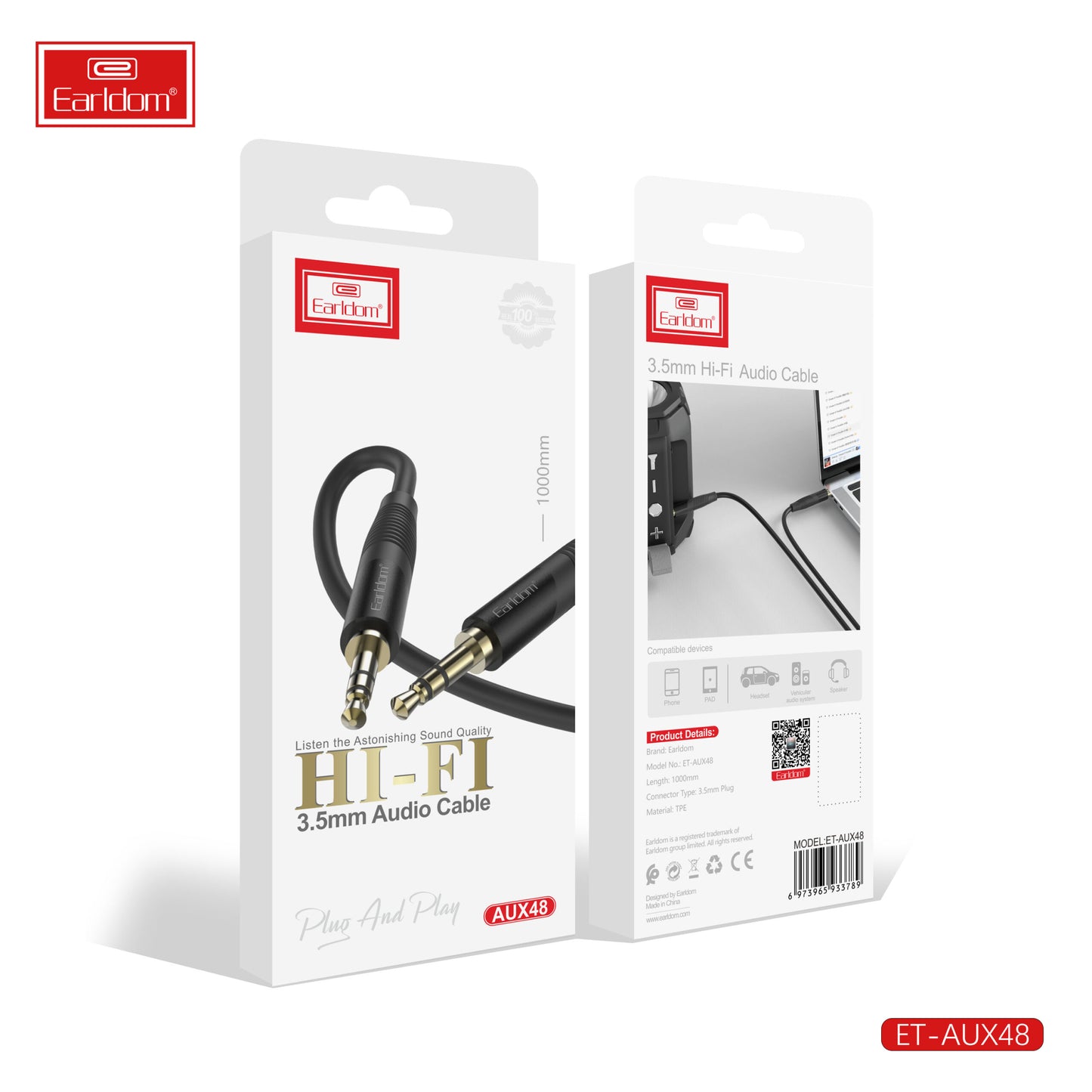 Câble audio Earldom HI-FI 3,5 mm noir - AUX48