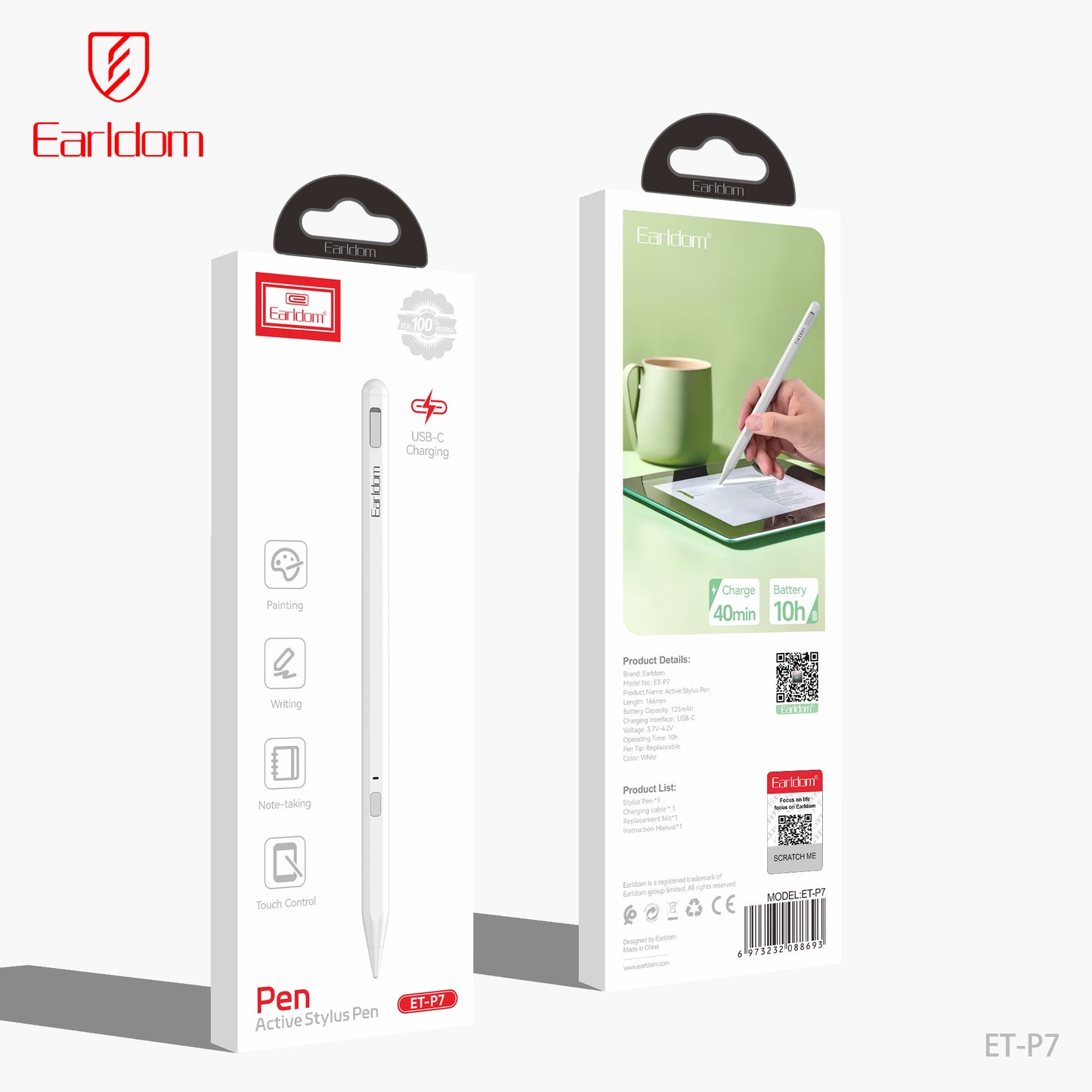 Stylet tactile Earldom 3 en 1 universel P6 blanc