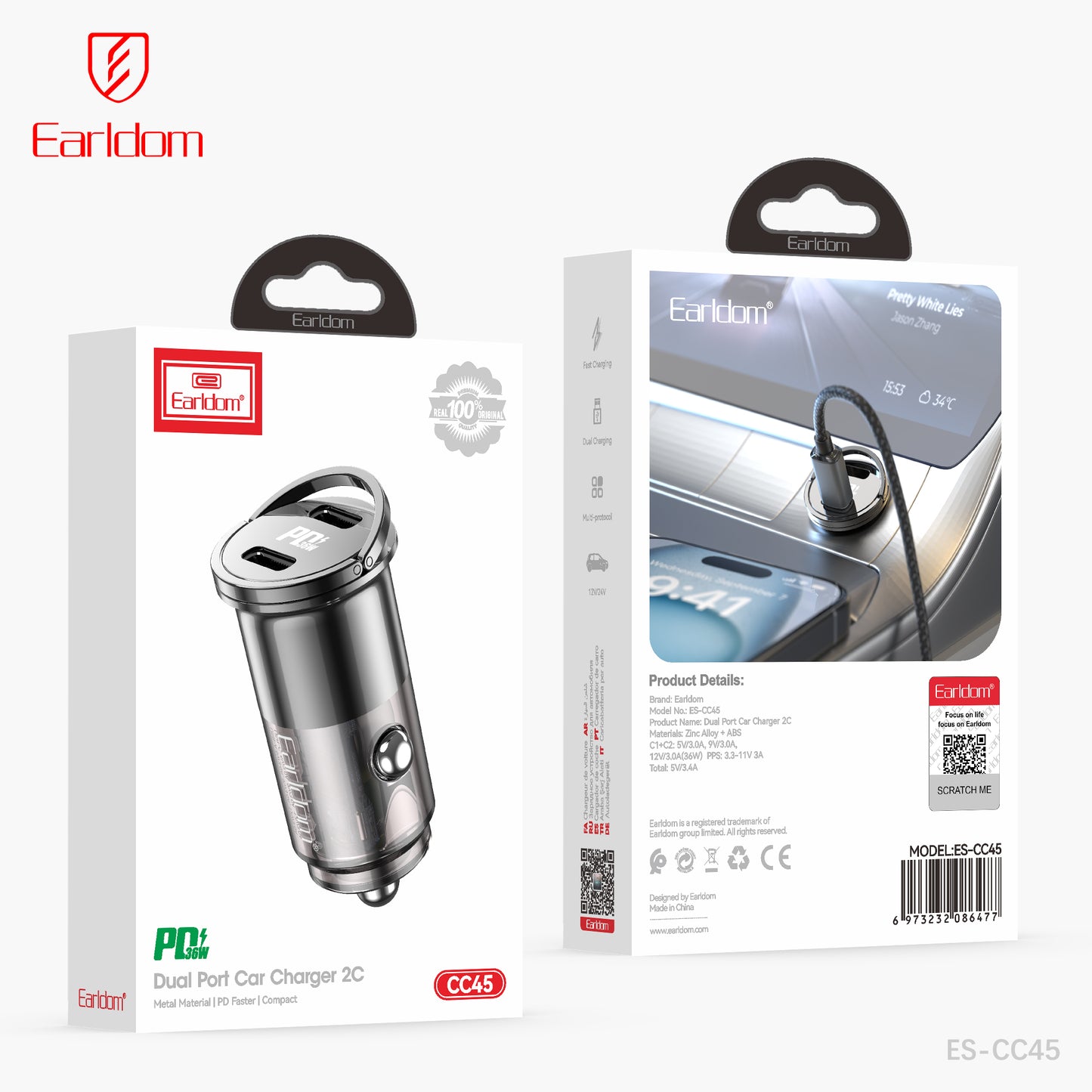 Earldom 2-PD 56W Car Charger Black ES-CC45