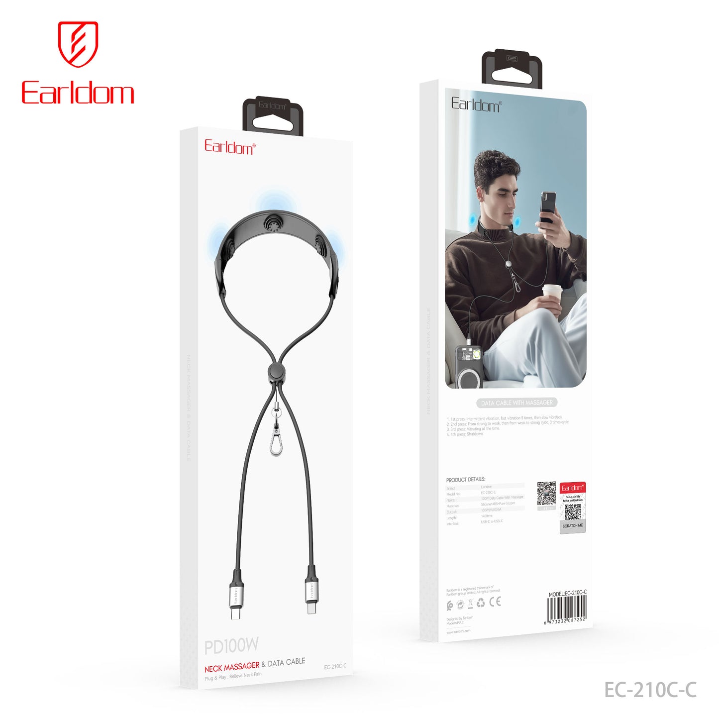 Earldom PD100W Neck Massager & Data Cable Black EC-210C-C