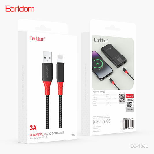 Earldom Hexaweave USB- to 8-Pin Cable Black EC-186L