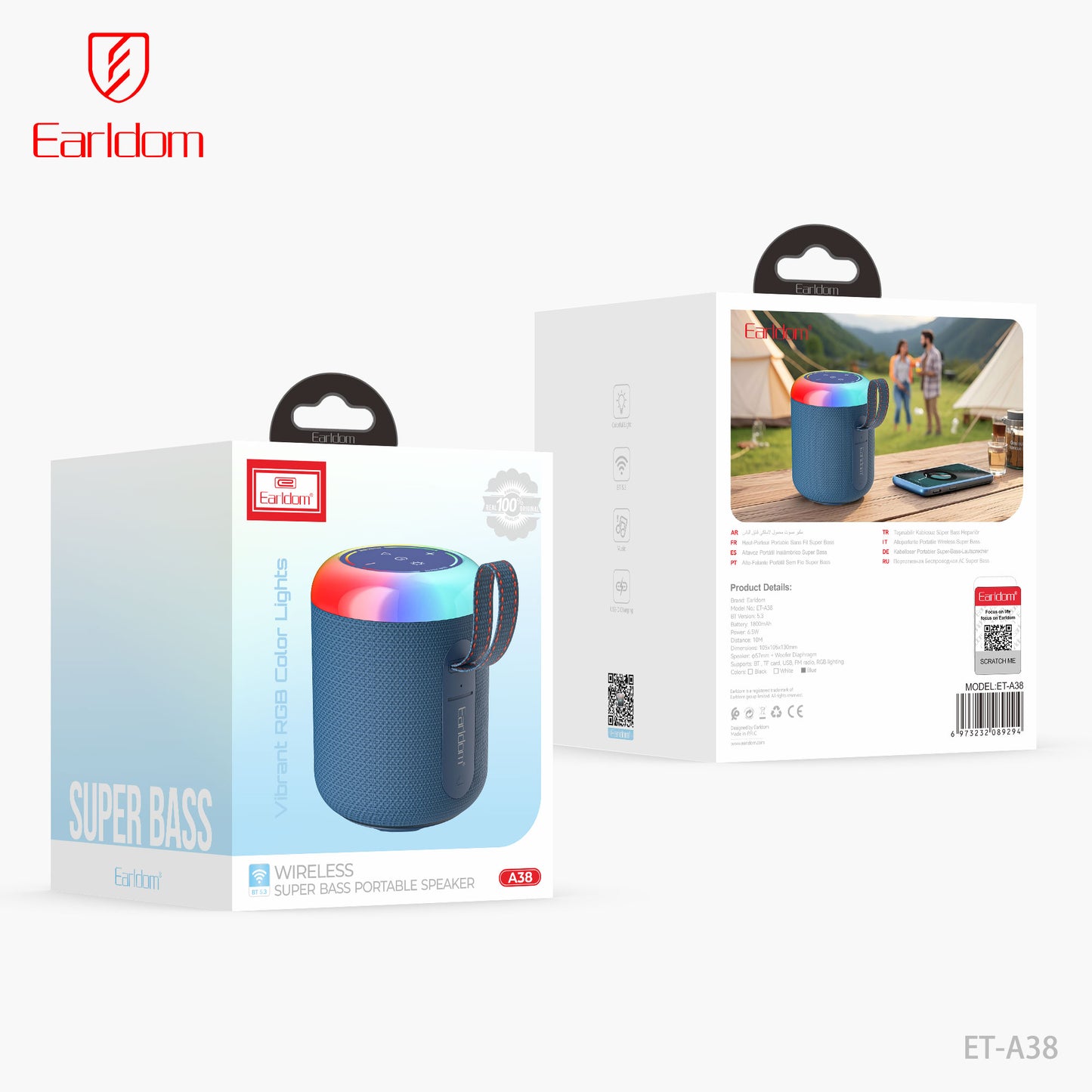 Earldom Vibrant RGB Color Lights Wireless Super Bass Portable Speaker ET-A38