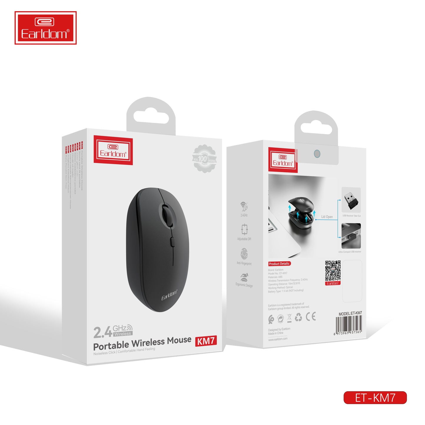 Earldom 2.4 Ghz Portable Wireless Mouse Black ET-KM7